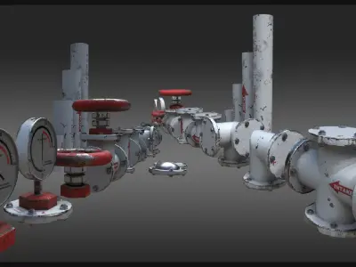 Industrial Pipes Kitbash Low-poly 3D model