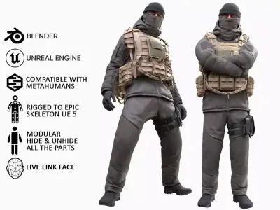 Man - Winter Military Outfit - Modular - Rigged Low-poly 3D model