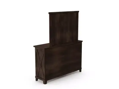 Drawer Dresser in Dark Walnut With Mirror 3D model