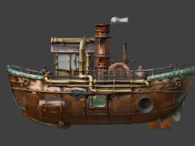 Realistic Antiquated Steampunk Space Shuttle 3D Model Low-poly 3D model