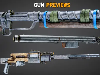 30 Apocalyptic Guns and Texture   Vol 12   Low-poly 3D model