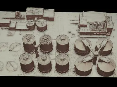 factory chemical plant silo terrain drone photogrammetry 3D model