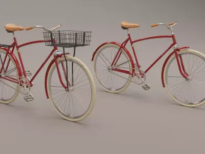 Red Vintage City Bicycle with Front Basket 3D model