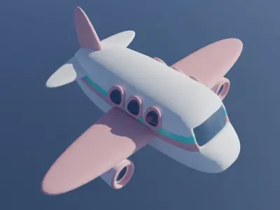Cute lowpoly pink Airplane Low-poly 3D model