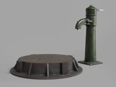 Soviet union hand water pump Low-poly 3D model
