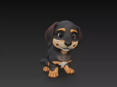 Dog Cute Realistic 3D Model Basic - Low Poly Realistic Low-poly 3D model