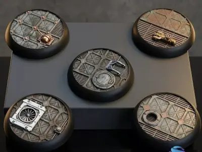Industrial Bases Pack -10 STL Round Bases 25mm 32mm 40mm 50mm 3D print model
