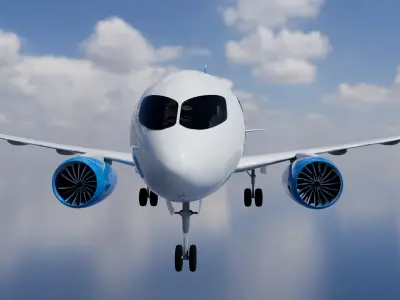 Airbus A220 300 High Quality 3D model Low and High Poly Low-poly 3D model