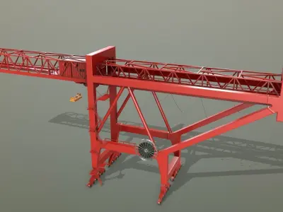PBR Port Container Crane - Red Low-poly 3D model