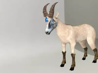 Goat Blue Power Crystal in forehead 1st Enemy game ready  Low-poly 3D model