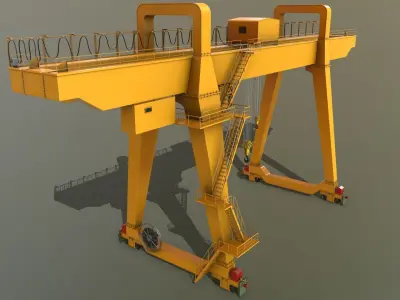 PBR Double Girder Gantry Crane V1 - Yellow Dark Low-poly 3D model