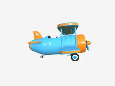 Airplane Cartoon A06 Blue Orange - Classic Aircraft Low-poly 3D model