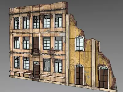 Abandoned Building facade french Low-poly 3D model