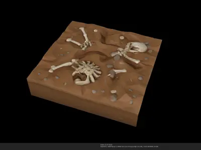 Stylized Fossil Dig Site - Skeleton Remains - AI Low-poly 3D model