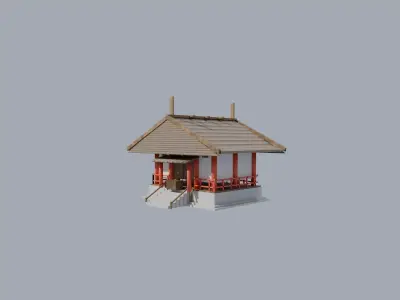Japanese Shinto Shrine Hall Shaden Low-poly PBR Low-poly 3D model