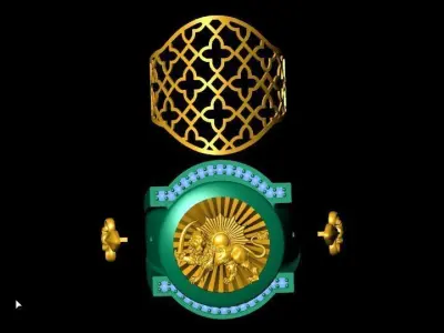 Gold Persian Lion and Sun men ring 3D print model