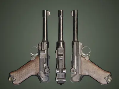 DWM Luger P08 9mm - Game and VFX-Ready Mid-Poly Low-poly 3D model