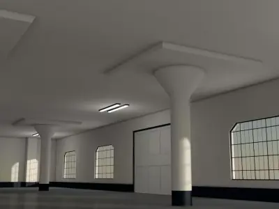 Warehouse with columns and windows Low-poly 3D model