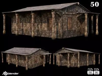 Medieval Houses 50- 4K Textures Game Ready Low-poly 3D model