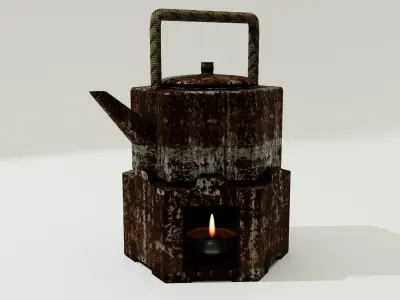Antique Rustic Metallic Teapot with Heater PBR  Low-poly 3D model