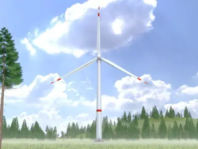 Wind-turbine with foundation V1 H-120 RD 160 m Low-poly 3D model
