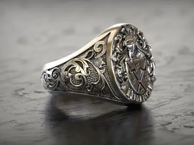 Mens Sword Knight Signet 2 Ring  3D print model