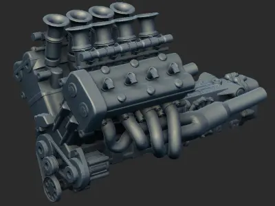 V8 engine 3D model PBR