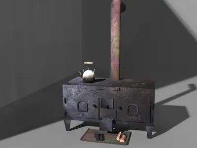 antique old stove fireplace Low-poly 3D model
