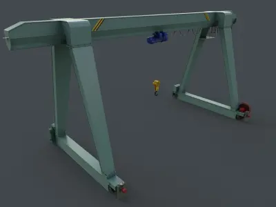 PBR Single Girder Gantry Crane V1 - GREEN LIGHT Low-poly 3D model