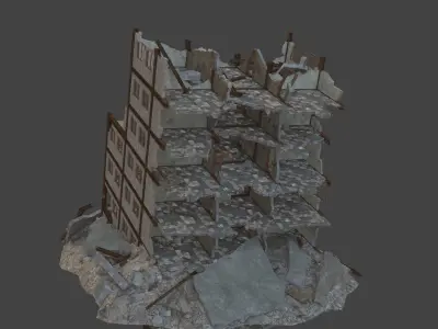 destroyed building Low-poly 3D model shop