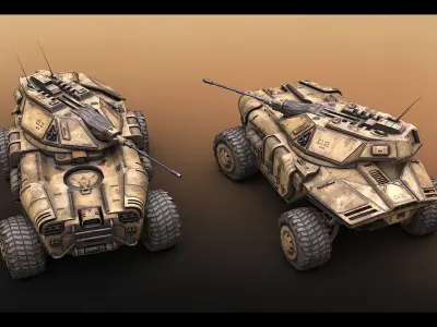 Sci Fi APC low poly desert Low-poly 3D model