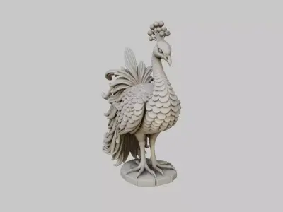 Peacock Statue Low-poly 3D model