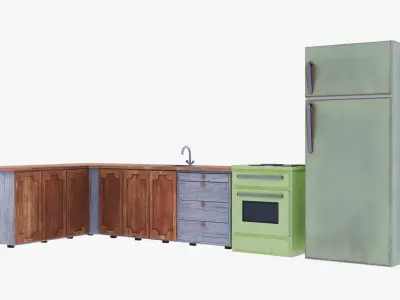 Kitchen Furniture Fridge Oven 3D model