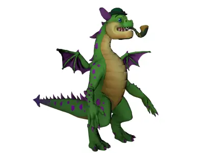 Green   Fantasy Dragon 3D Model with Hat Low-poly 3D model