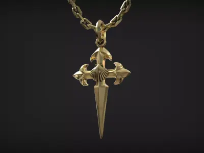Camino De Santiago Cross of Saint James with Sea Shell Amulet 3D print model