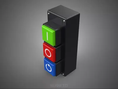 3 WAY POWER ON OFF RESTART PUSH BUTTON SWITCH CONTROL PANEL BOX 3D model