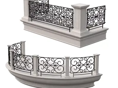 14 Classic Balconies With Marble Balusters and Wrought  3D model
