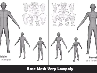 Base Mesh Pack - Family Base Mesh Low-poly 3D model purchase