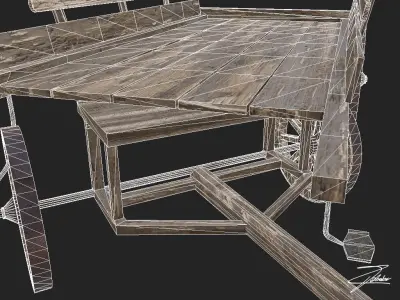 Wooden cart 3 Low-poly 3D model