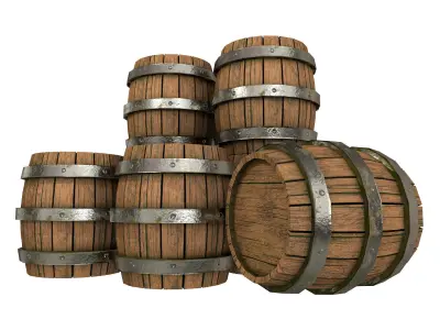 Game Ready Old Wooden Barrels Low Poly Low-poly 3D model