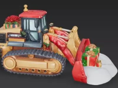 Christmas Bulldozer 3D Model Festive Construction Vehicle Low-poly 3D model