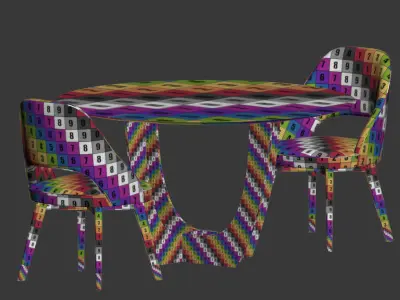 Dining Set table with four chairs and marble top 3D model buy