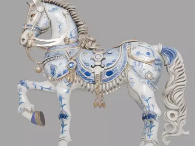 Blue Gold Ceramic Horse 3D model