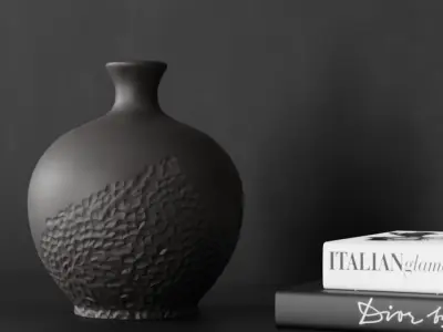  Eno Ceramic Carved Olive Vase Model, Black 