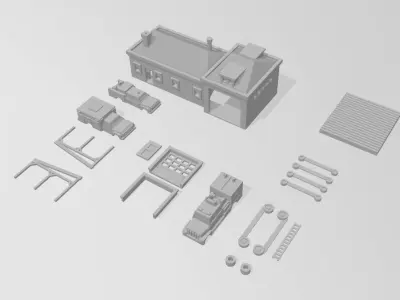 Country Fire Station w FireTrucks by Outland Models 3D Printable 3D print model