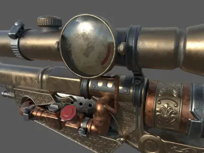 golden pistol Low-poly 3D model