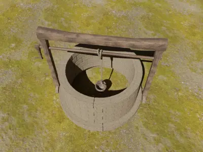 Well 3D model water in middle of field Low-poly 3D model