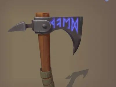 Axe engraved with runic inscriptions Low-poly 3D model