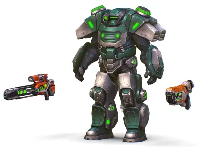 Cartoon Sci-Fi Cyborg Drone Sniper Soldier Low-poly 3D model 5