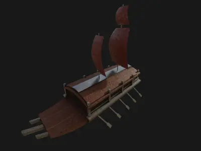 Korean Turtle Ship - Medieval Warship 05 Low-poly 3D model